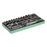 Набір торцевих головок 6 гранних з аксесуарами 1/2" та 1/4" квадрат Fasano FG 100/21G