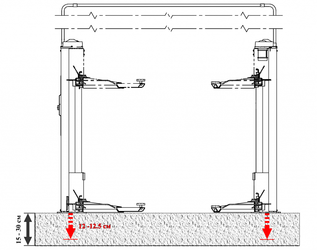 Какая высота подъемника. Схема установки автомобильного подъемника двухстоечного. Схема установки стоечного подъемника. Фундамент под 2х стоечный подъемник. Схема фундамента для подъемника двухстоечного.