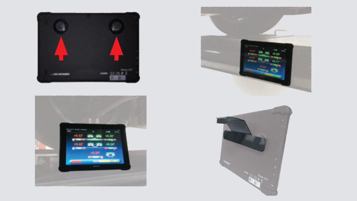 Мощные магниты и специальная подставка для быстрой фиксации планшета на подъемник или ТС