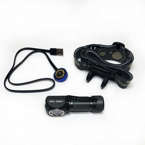 Налобний ліхтарик 350lm Well Kraft ZF7729 зі знімним ремінцем та магнітом